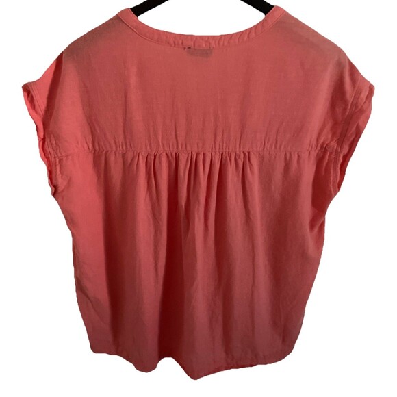 Splendid Top Blouse L Coral Orange LINEN Blend Minimalist Beachy Light Academia - Picture 3 of 3